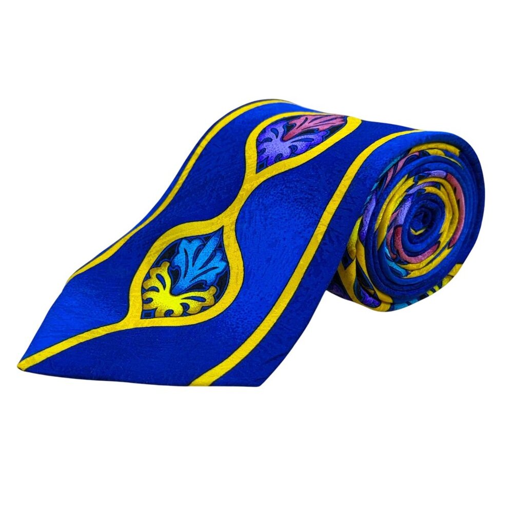 Rush Limbaugh Blue & Yellow Silk Geometric Pattern Necktie Vibrant Design